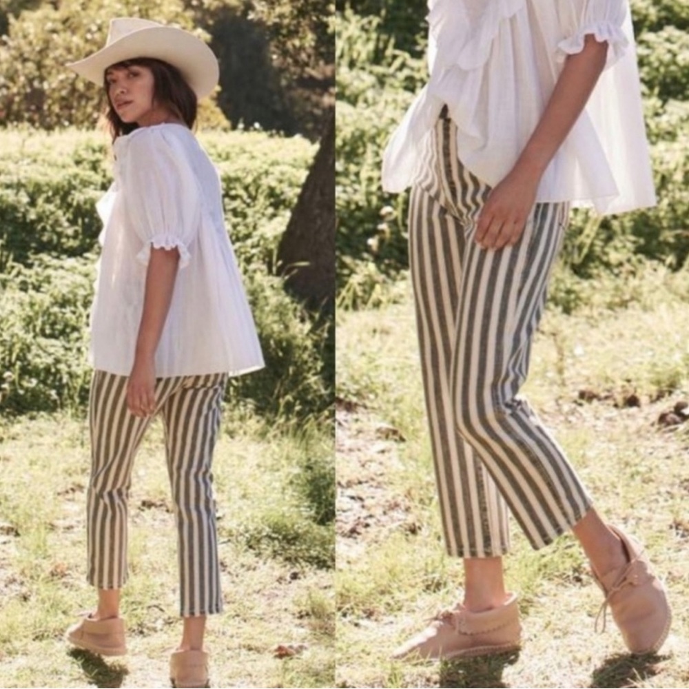 The Great. The Gent Motor Stripe Jeans Pant High Rise Straight Button Fly 24